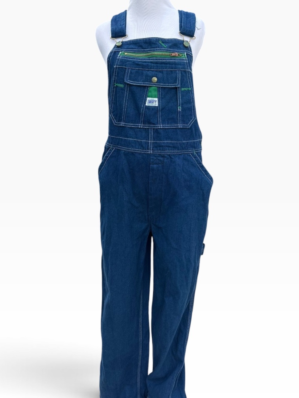 Liberty Dark Blue Denim Overalls with Green Trim